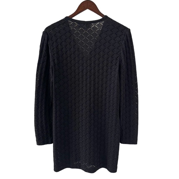 St. John Black Button Down Long Sleeve Pointelle Knit Cardigan Sweater Size 6 - Picture 7 of 9